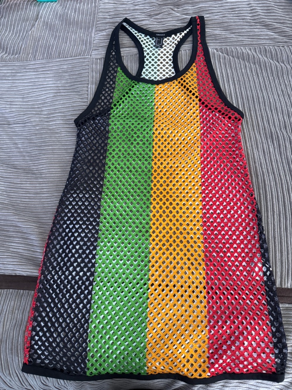 Rasta Stripe Fishnet Tank Dress